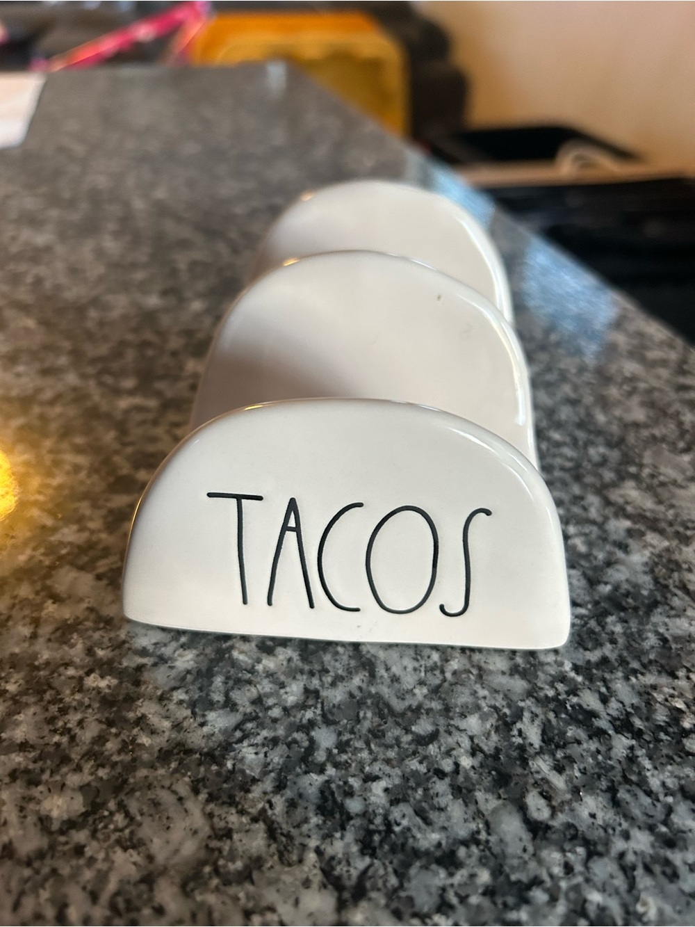 RAE DUNN Tacos Ceramic Napkin/Taco Holder - White with Black Lettering